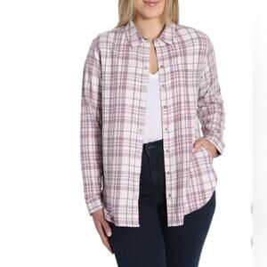 NWT Jachs Girlfriend NY Women's XL Pearl Snap plaid Flannel plaid Shirt *Flaw